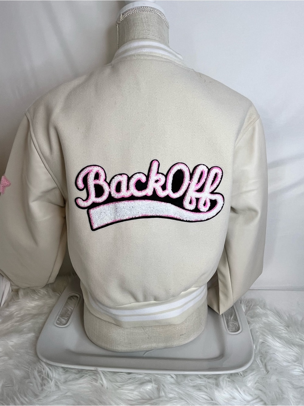 Cream Varsity Jacket with Pink & Yellow Patchwork - Picture 9 of 13